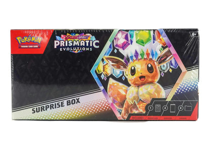 Pokemon Scarlet & Violet Prismatic Evolutions Surprise Box with randomly selected promo cards and booster packs