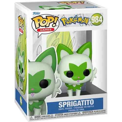 Funko Pop figure of Sprigatito, the Grass-type starter Pokémon from Generation 9