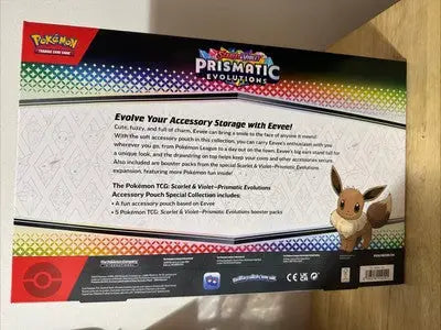 Pokemon TCG Prismatic Evolutions accessory pouch with Eevee and booster packs