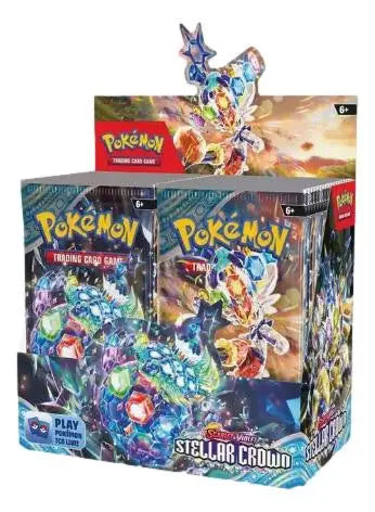Pokémon Stellar Crown trading card game booster box from Pokémon TCG Scarlet and Violet SV09