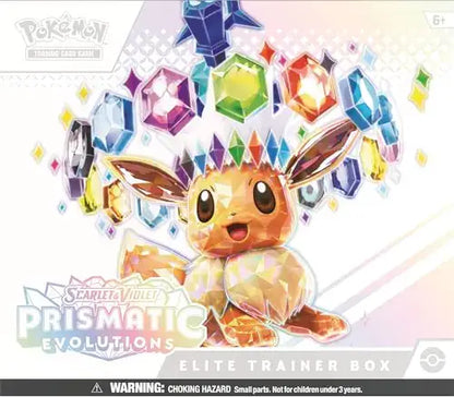 Pokémon TCG Scarlet & Violet Prismatic Evolutions Elite Trainer Box showing vibrant box art