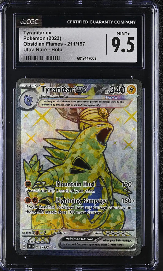 Graded Tyranitar ex Pokémon card from English CGC 9.5 Obsidian Flames trading cards