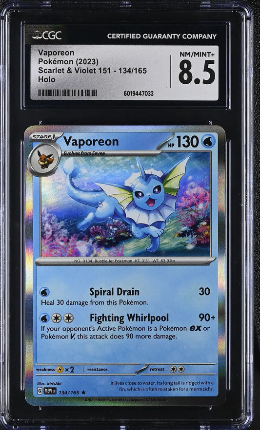 English CGC graded Pokémon Vaporeon card from Scarlet & Violet set with holo finish