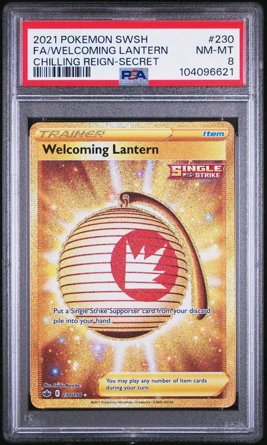 Graded gold foil Welcoming Lantern Pokémon trading card from Pokémon Welcoming Lantern Fa set