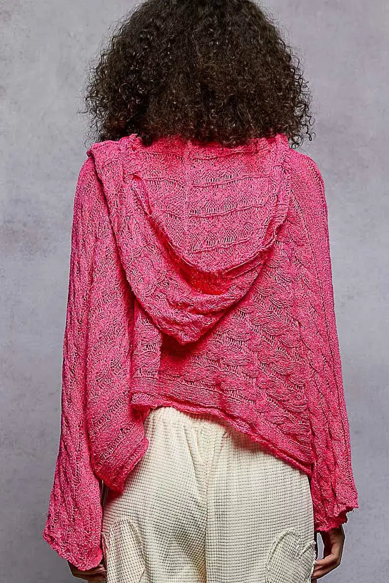 POL Cropped Hooded Knit Top with Full Sleeves