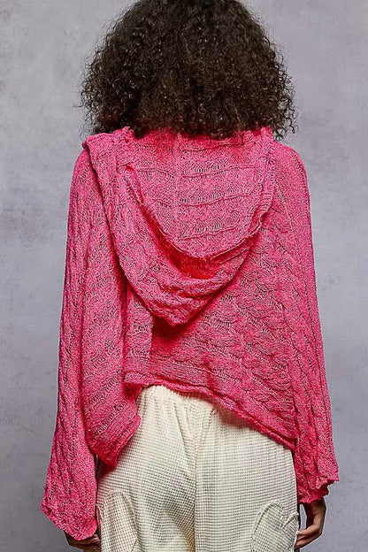 POL Cropped Hooded Knit Top with Full Sleeves