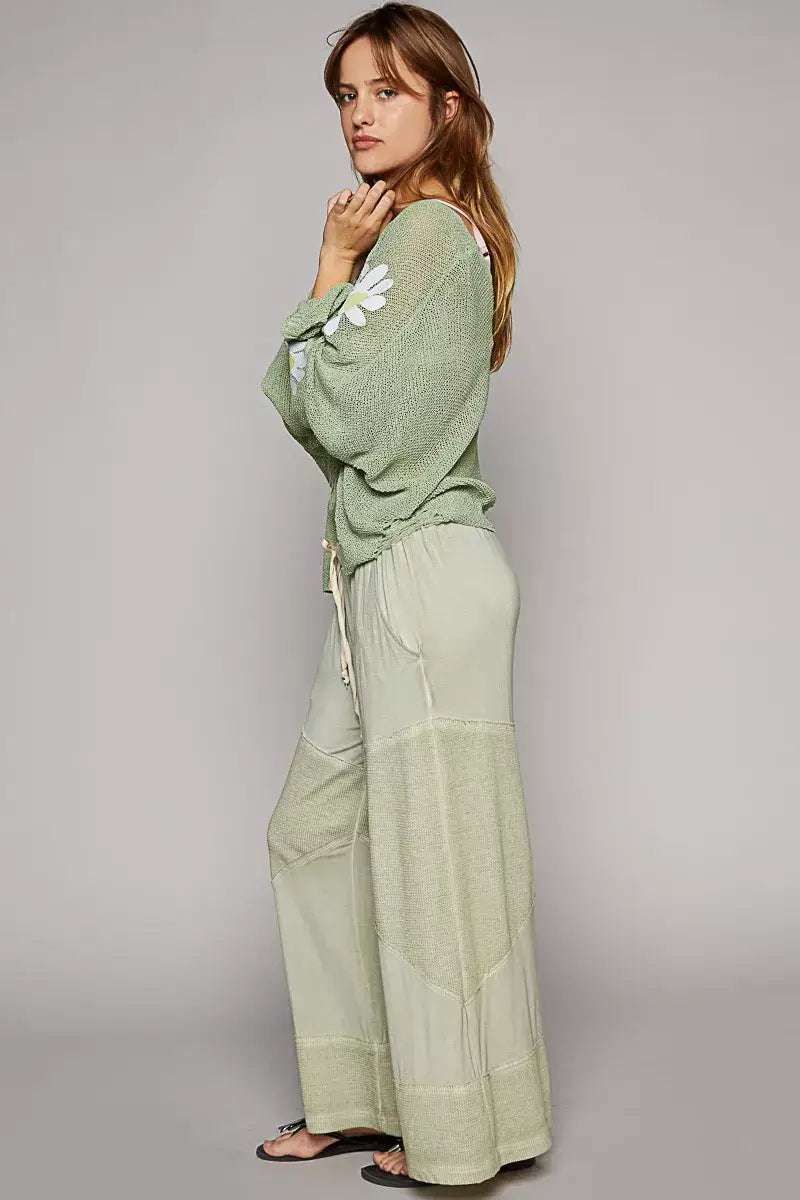 POL Elastic Waistband Wide Leg Pants with Drawstring - Wide Leg Pants with Drawstring