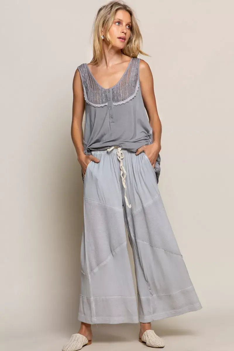 POL Elastic Waistband Wide Leg Pants with Drawstring - Leg Pants with Drawstring