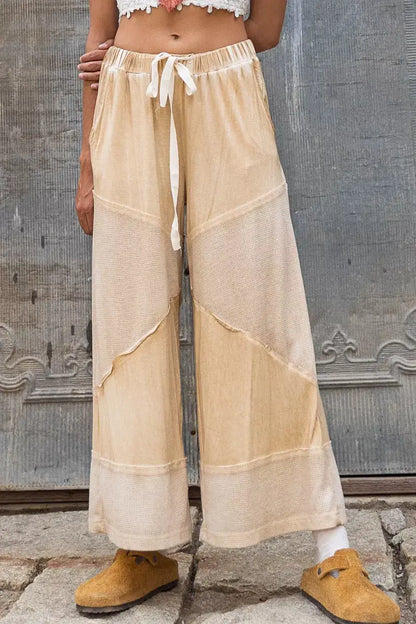 POL Elastic Waistband Wide Leg Pants with Drawstring - CORN SOUP / S/M - Wide Leg Pants with Drawstring