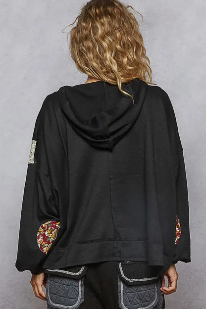 POL Peace Patch Floral Long Sleeve Hoodie