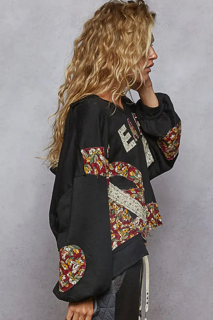 POL Peace Patch Floral Long Sleeve Hoodie