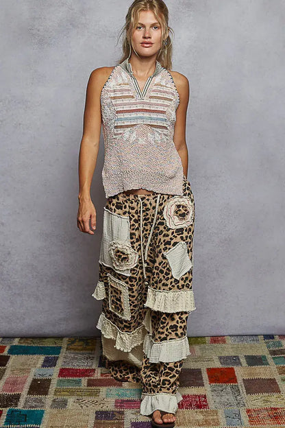 POL Striped Collar Sweater Vest with Star Patch