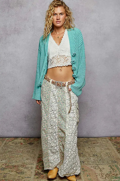 POL V-Neck Long Sleeve Cardigan with Exaggerated Buttons - Cardigan with Exaggerated Buttons