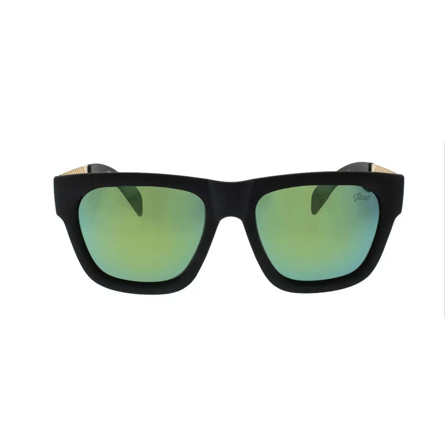 Black polarized fit oversized sunglasses with green mirrored lenses for stylish protection