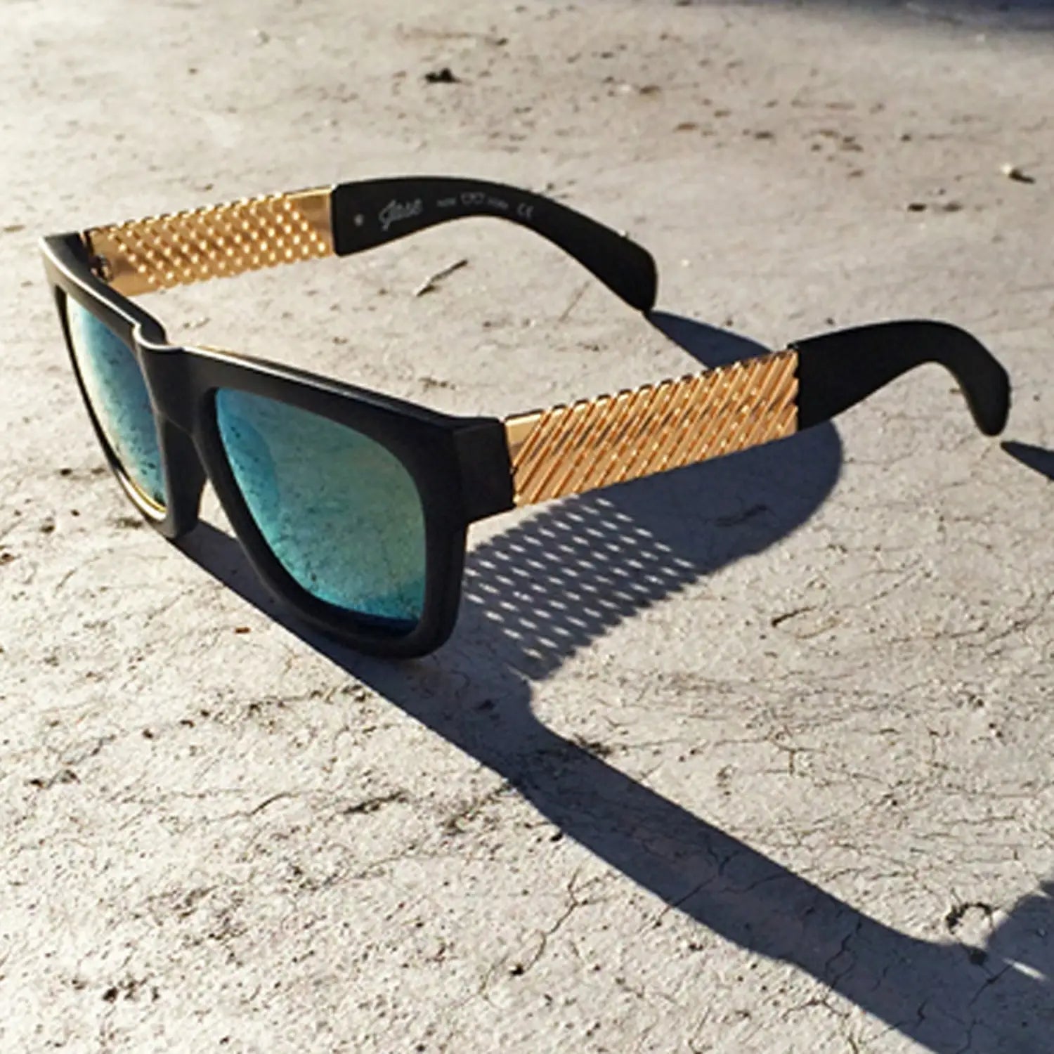 Polarized Fit Oversized Sunglasses with reflective blue lenses and gold textured arms