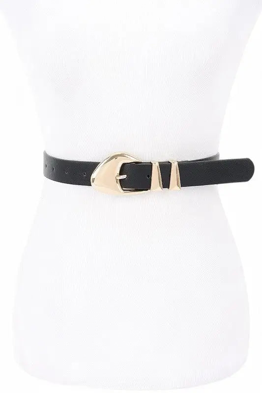 Thin black belt with gold-tone western-style buckle from Roaring 20s Essential collection