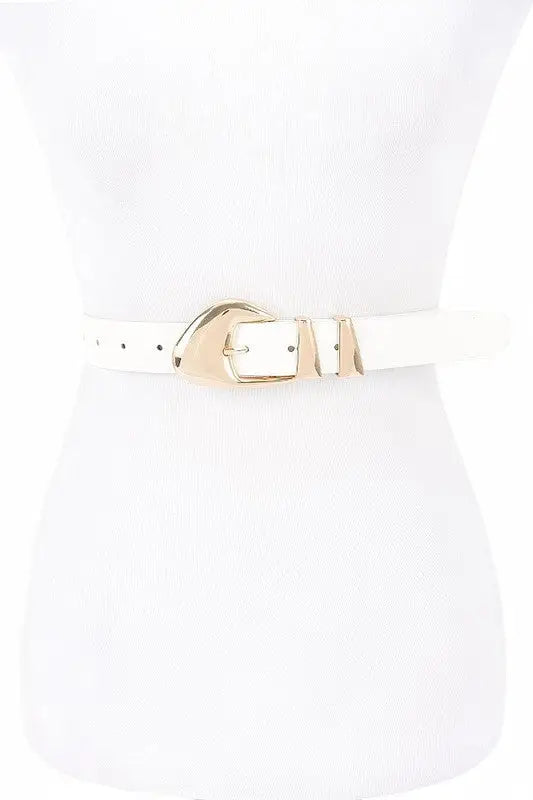 White women’s skinny belt with a gold-tone buckle from Roaring 20s Again Essential collection
