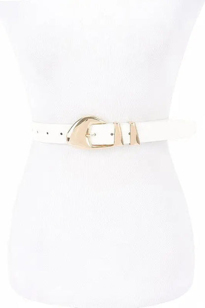 White women’s skinny belt with a gold-tone buckle from Roaring 20s Again Essential collection