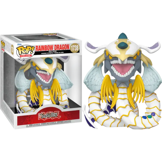 Pop Deluxe 1738 Yu-Gi-Oh Rainbow Dragon vinyl figure with blue wings and yellow stripes