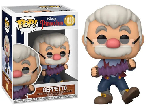 Funko Pop Vinyl figure of Disney Pinocchio Geppetto in a purple vest and blue pants
