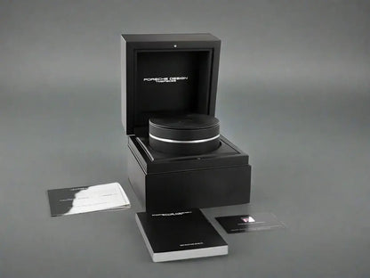 Black luxury Porsche Design 1919 Automatic Watch box with paperwork and cylindrical insert