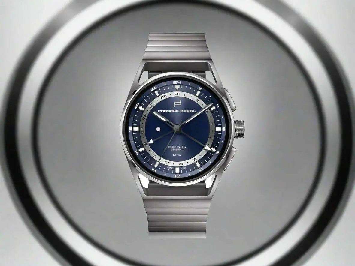 Porsche Design 1919 Automatic Watch with titanium case, dark blue dial, and brushed metal strap