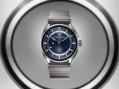 Porsche Design 1919 Automatic Watch with titanium case, dark blue dial, and brushed metal strap