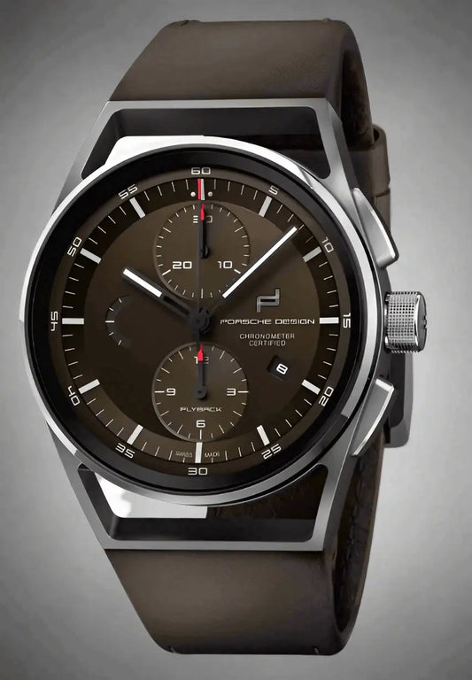 Porsche Design 1919 brown Chronotimer Flyback automatic watch with silver case and leather strap