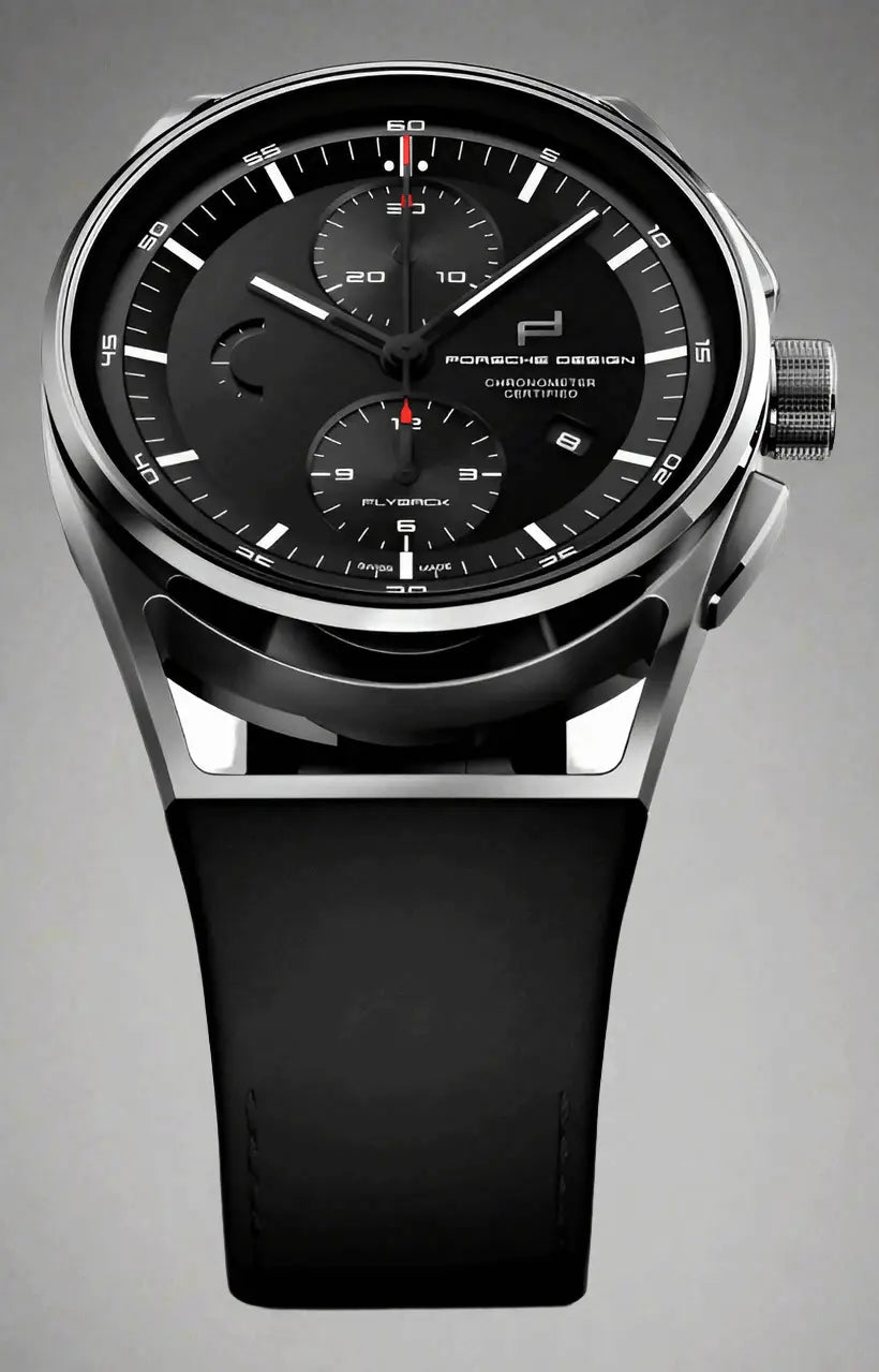 Porsche Design Black 1919 Chronotimer Flyback Automatic watch with black dial and rubber strap