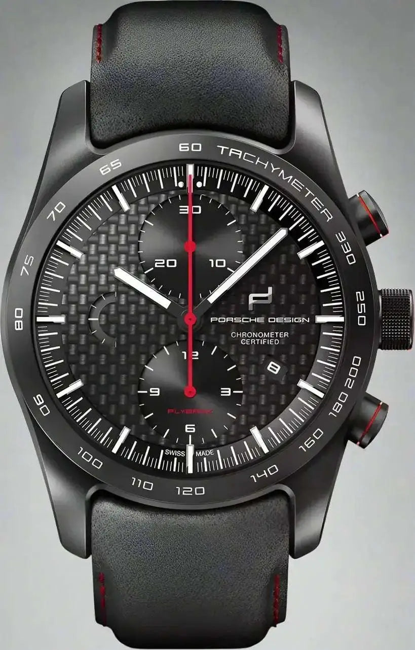 Porsche Design Black and Red Automatic Titanium Watch with Carbon Fiber Dial