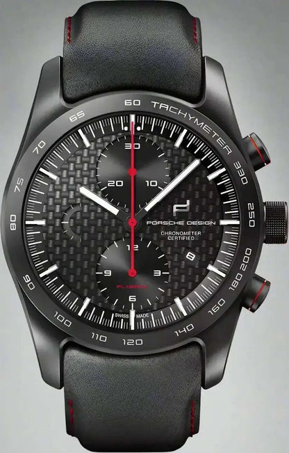 Porsche Design Black and Red Automatic Titanium Watch with Carbon Fiber Dial