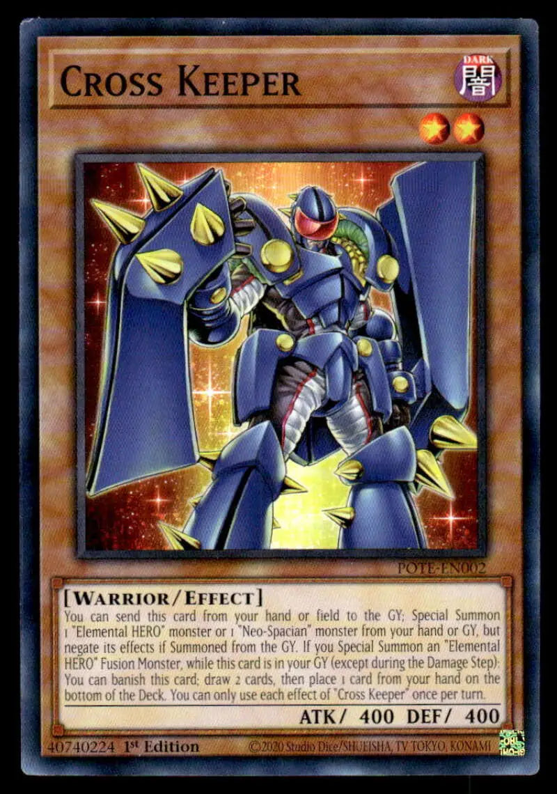 Blue robotic warrior with glowing yellow accents from POTE-EN002 Cross Keeper