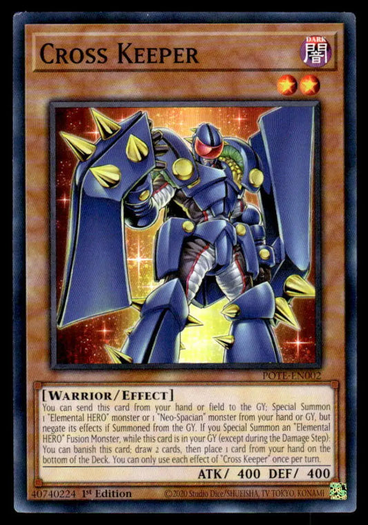 Blue robotic warrior with glowing yellow accents from POTE-EN002 Cross Keeper