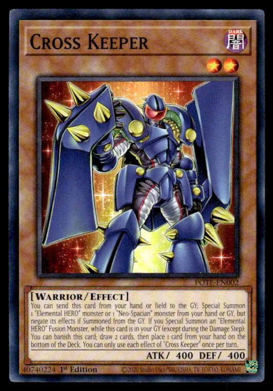 Blue robotic warrior with glowing accents, featured on Power of the Elements Cross Keeper card