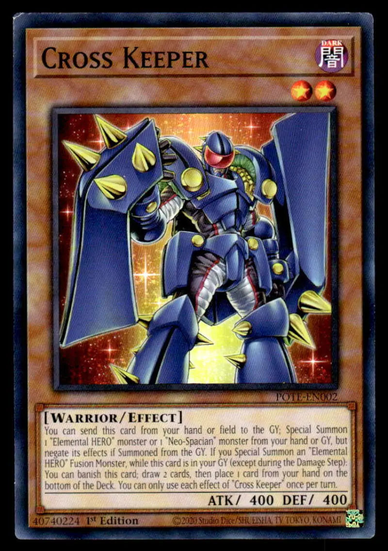 Blue armored warrior robot with cape from Cross Keeper YuGiOh Trading Card