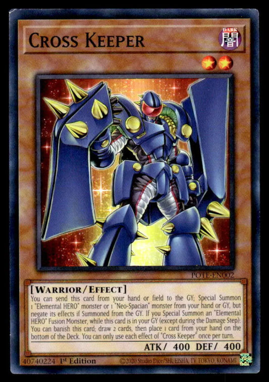 Blue armored warrior robot with cape from Cross Keeper YuGiOh Trading Card