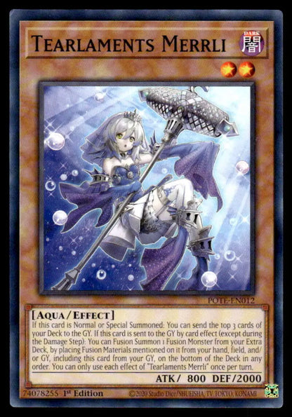 Yu-Gi-Oh Tearlaments Merrli trading card featuring an anime character with a parasol underwater