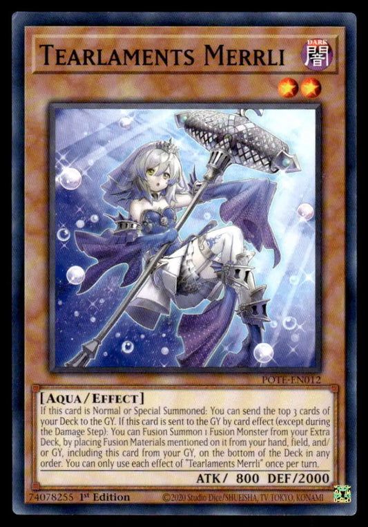 Yu-Gi-Oh Tearlaments Merrli trading card featuring an anime character with a parasol underwater