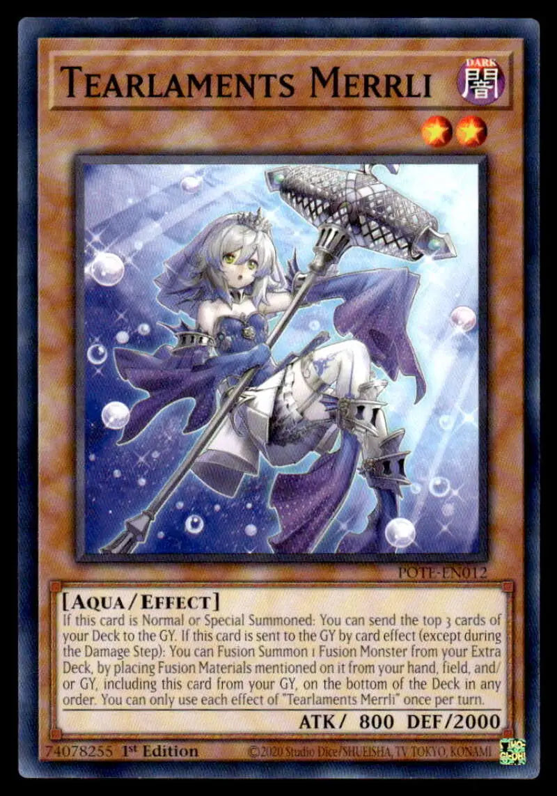 Yu-Gi-Oh Trading Card featuring Tearlaments Merrli in a gothic dress with a parasol