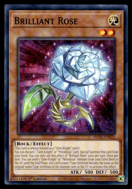 Crystalline Brilliant Rose with gemstones and green leaf on POTE-EN021 trading card