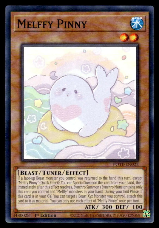 Cute ghost-like creature on yellow ring from Melffy Pinny Trading Card POTE-EN023