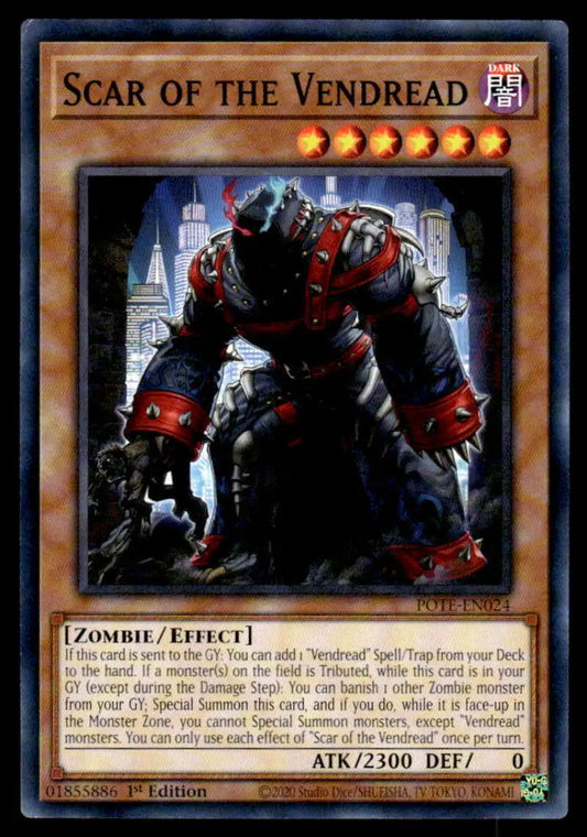Menacing armored zombie warrior in red and black on Power of the Elements POTE-EN024 trading card