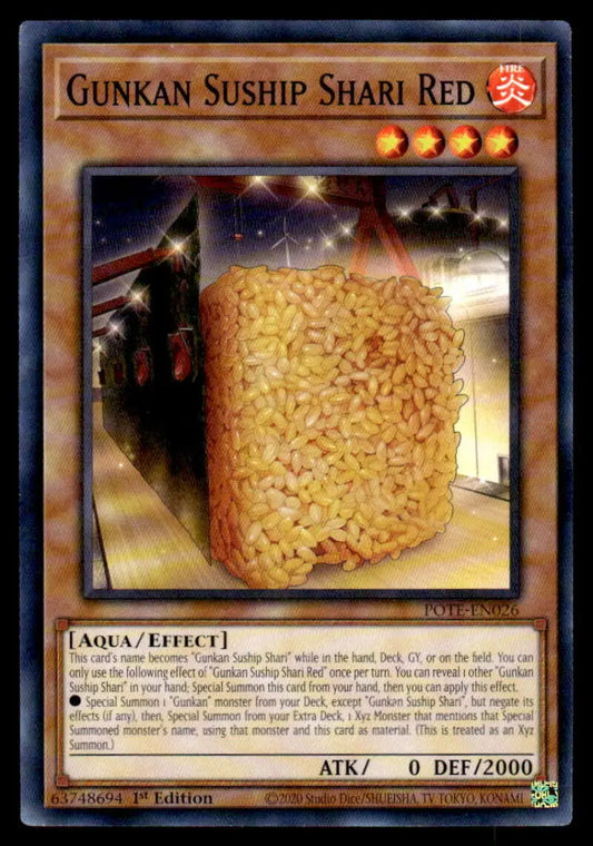 Cube-shaped block of instant ramen noodles featured in Gunkan Suship Shari Red Yu-Gi-Oh card