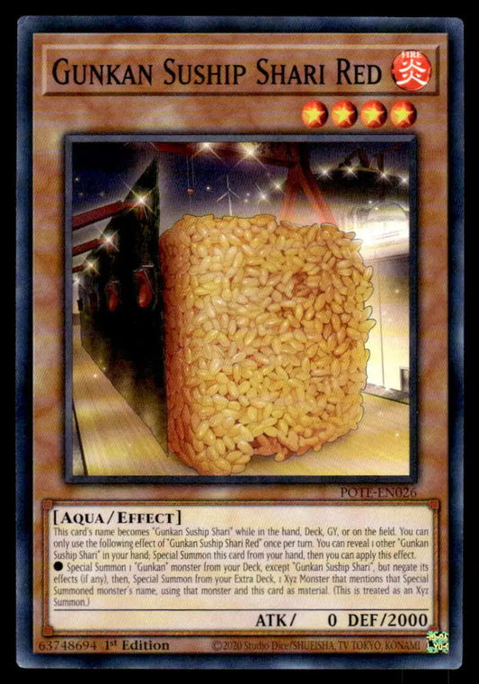 Cube-shaped block of instant ramen noodles from Gunkan Suship Shari Red Yu-Gi-Oh card