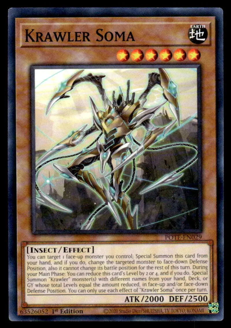 Metallic Krawler Soma creature with sharp limbs featured on a Yu-Gi-Oh trading card