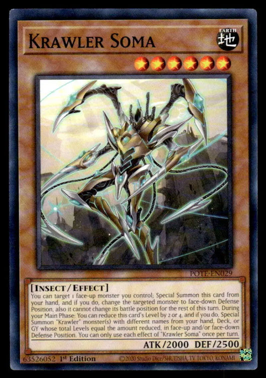 Metallic Krawler Soma creature with sharp limbs featured on a Yu-Gi-Oh trading card