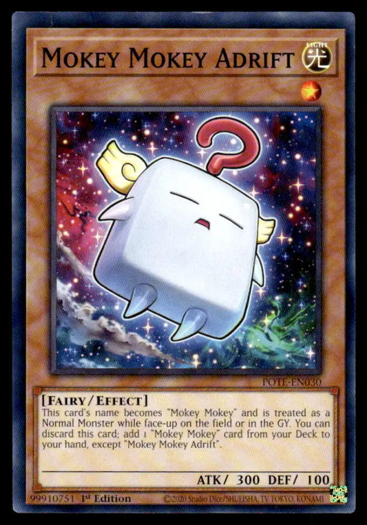 Cute Mokey Mokey Adrift creature with a question mark in Power of the Elements card