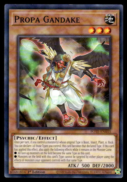 Yu-Gi-Oh! trading card featuring Propa Gandake, a winged warrior in white and red robes
