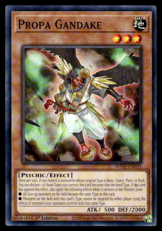 Propa Gandake Yugioh trading card featuring a mechanical winged warrior with glowing orbs