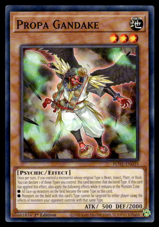Yu-Gi-Oh trading card Propa Gandake featuring a winged warrior in glowing white robes